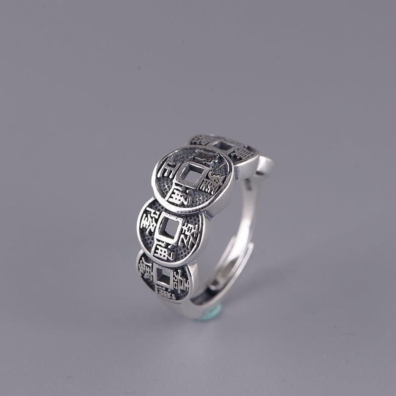 Elegant 925 Sterling Silver Chinese Five emperors Lucky Ring One Size Fit All