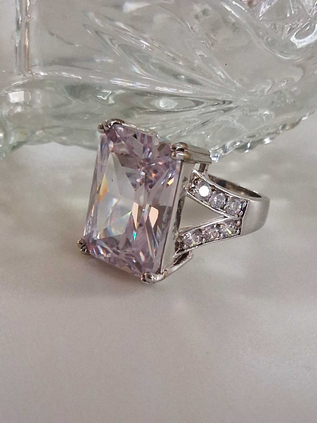 Emerald Cut 27 Carats Platinum Plated Statement Ring Size 8 SETA Palm Beach