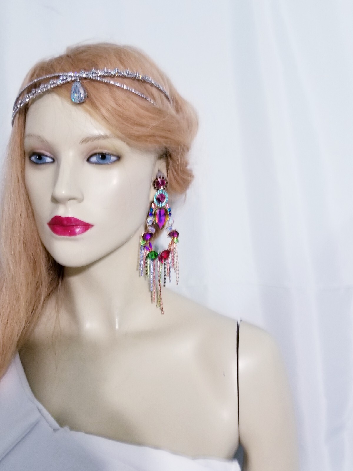 Chandelier Rhinestone Crystal Pageant Bridal Earrings Colorful Drop Dangle 6 In