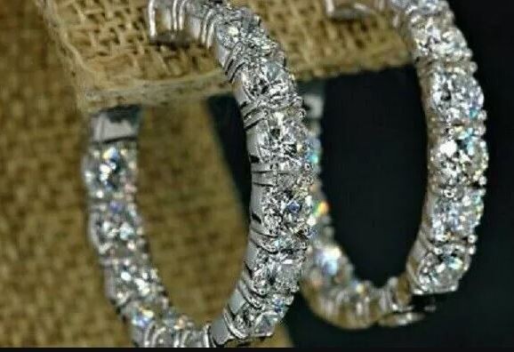 2.50Ct Lab Created Diamond Inside Out Hoop Earrings 14K White Solid Gold Finish