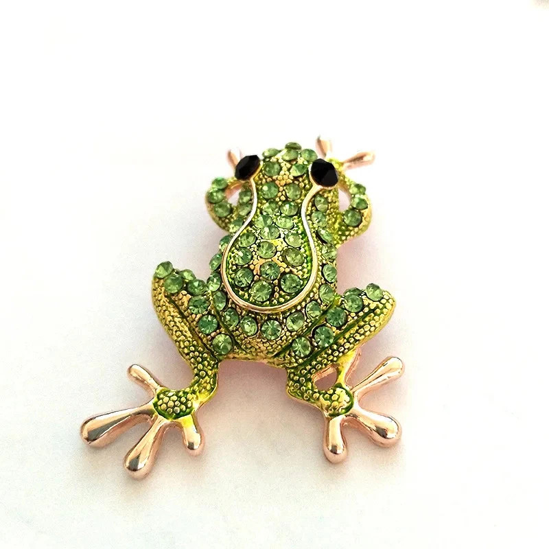 Metal Tone Rhinestone Frog Brooch Women Green Crystal Animal Brooches Jewelry