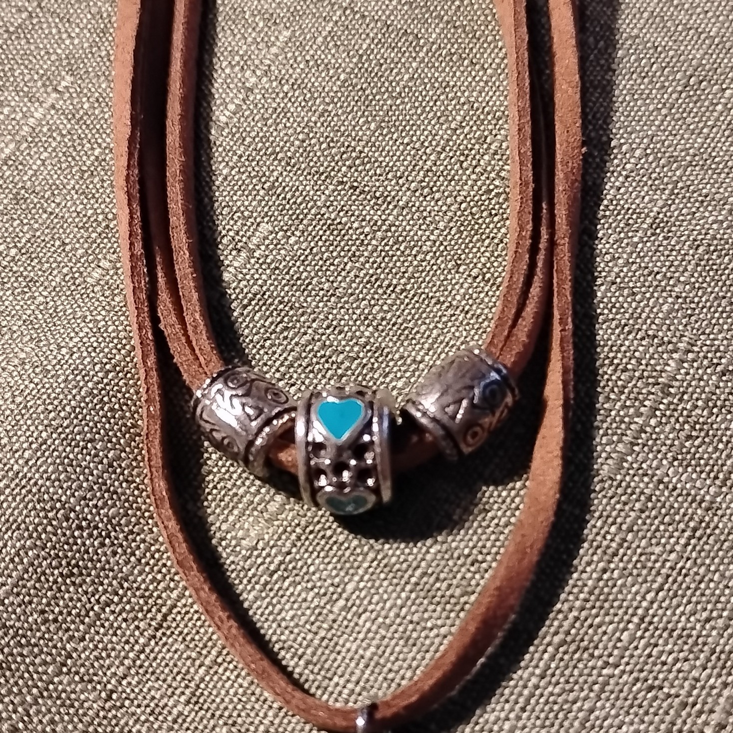 Turquoise Teardrop Pendant Necklace Blue Stone Bezel Faux Leather Cord. 4001