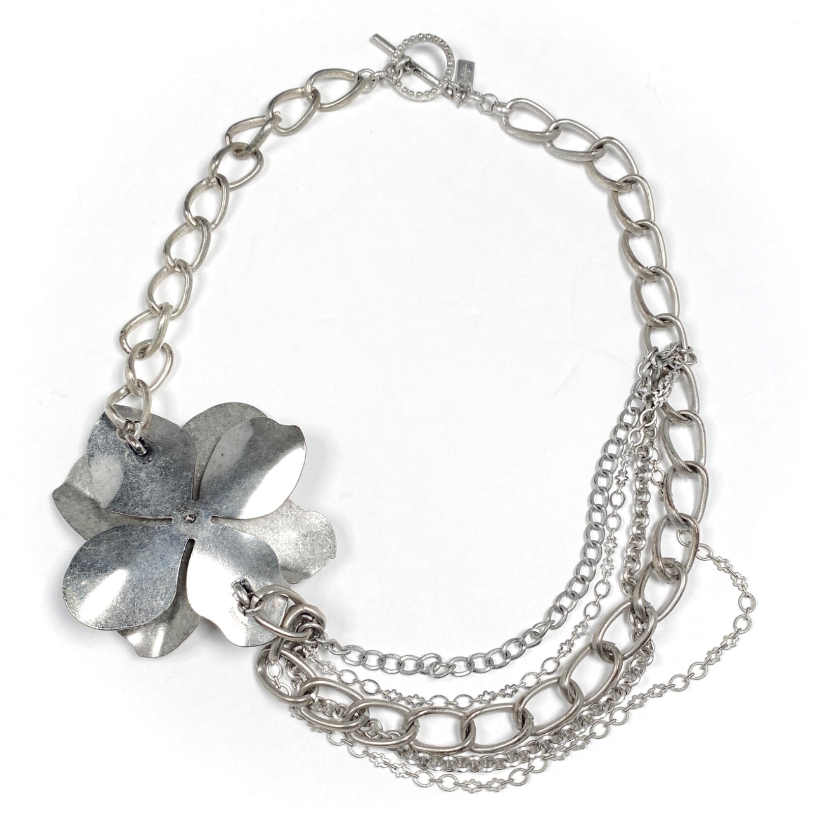 Jessica Simpson Magnolia Necklace Silver Tone Swag Statement Flower Chunky Chain