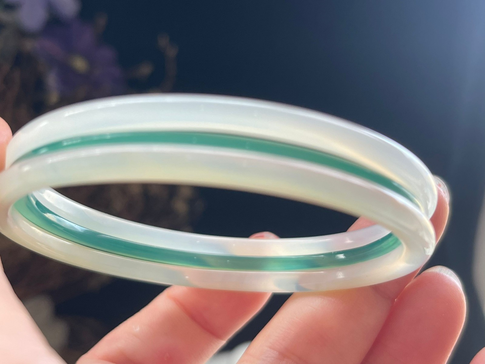 3pcs Green and white 56-58mm natural A chalcedony bracelet—