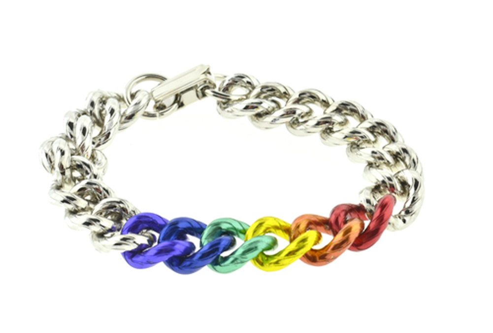 Pride Shack – Thin Rainbow Steel 8″ Linkage Bracelet – LGBT Gay & Lesbian Pride