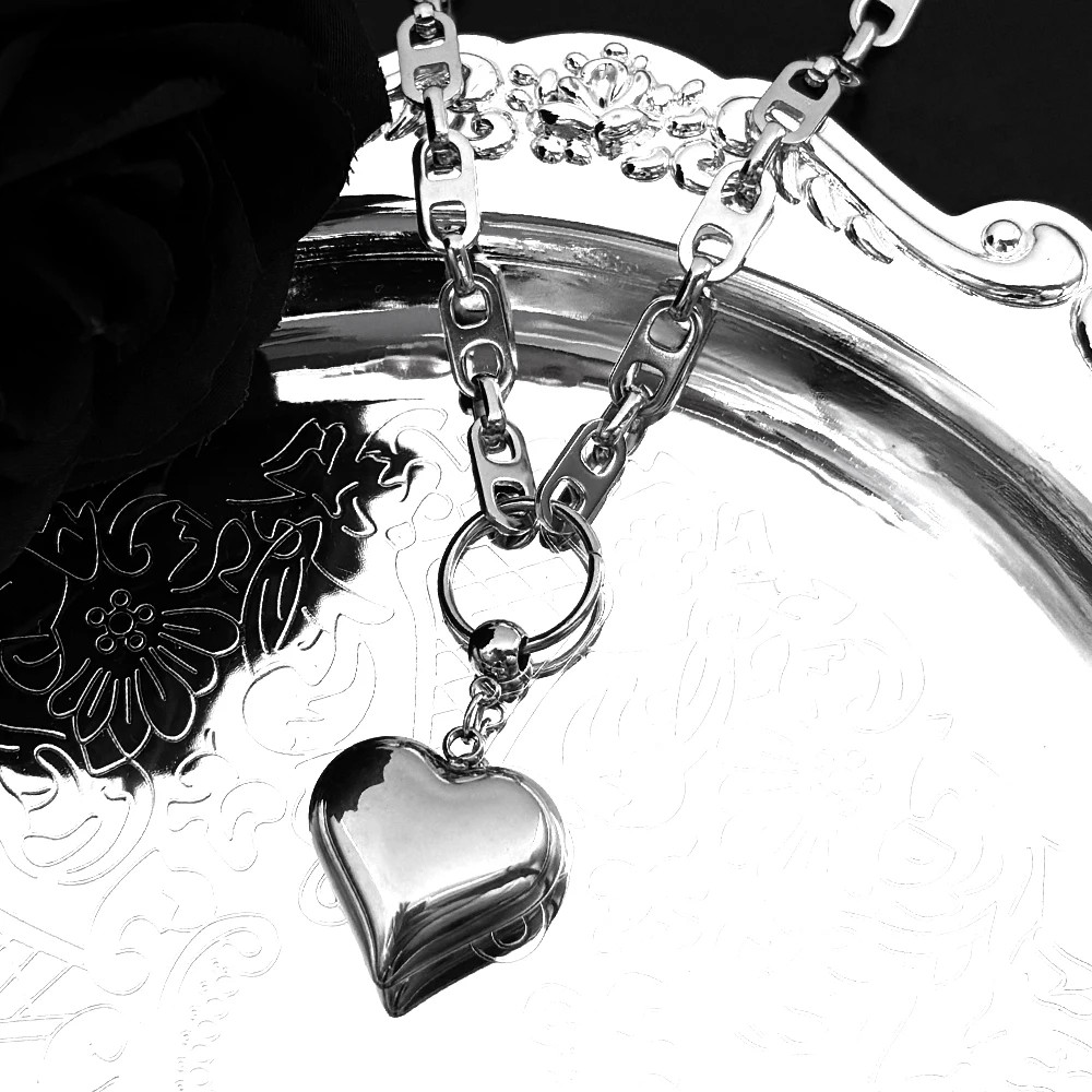 Love Heart Romantic Retro Pendant Necklace Stainless Steel Hiphop Punk Unisex Gi