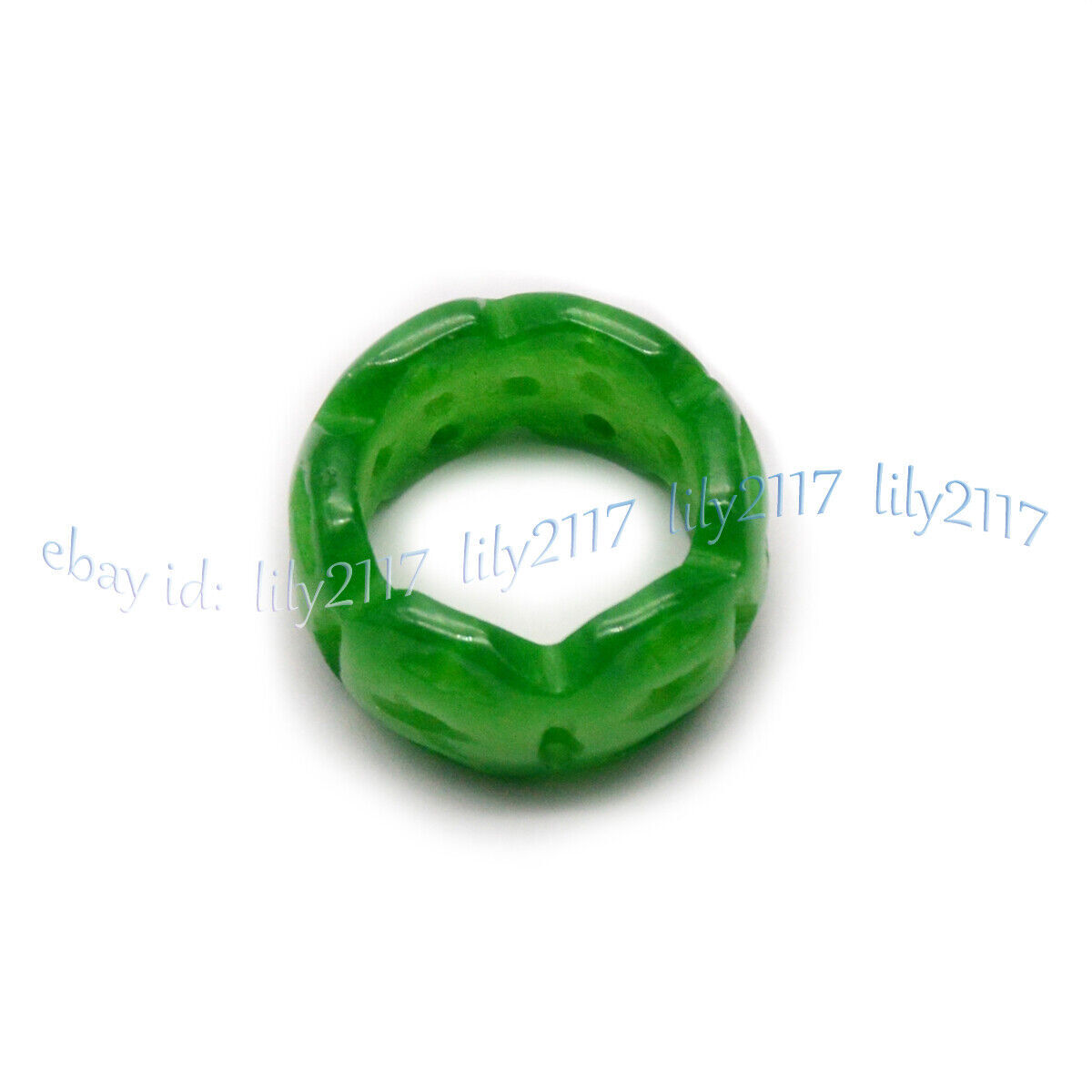 Chinese Natural A Green Jade Jadeite Carved Hollow Out Finger Rings Lucky Amulet