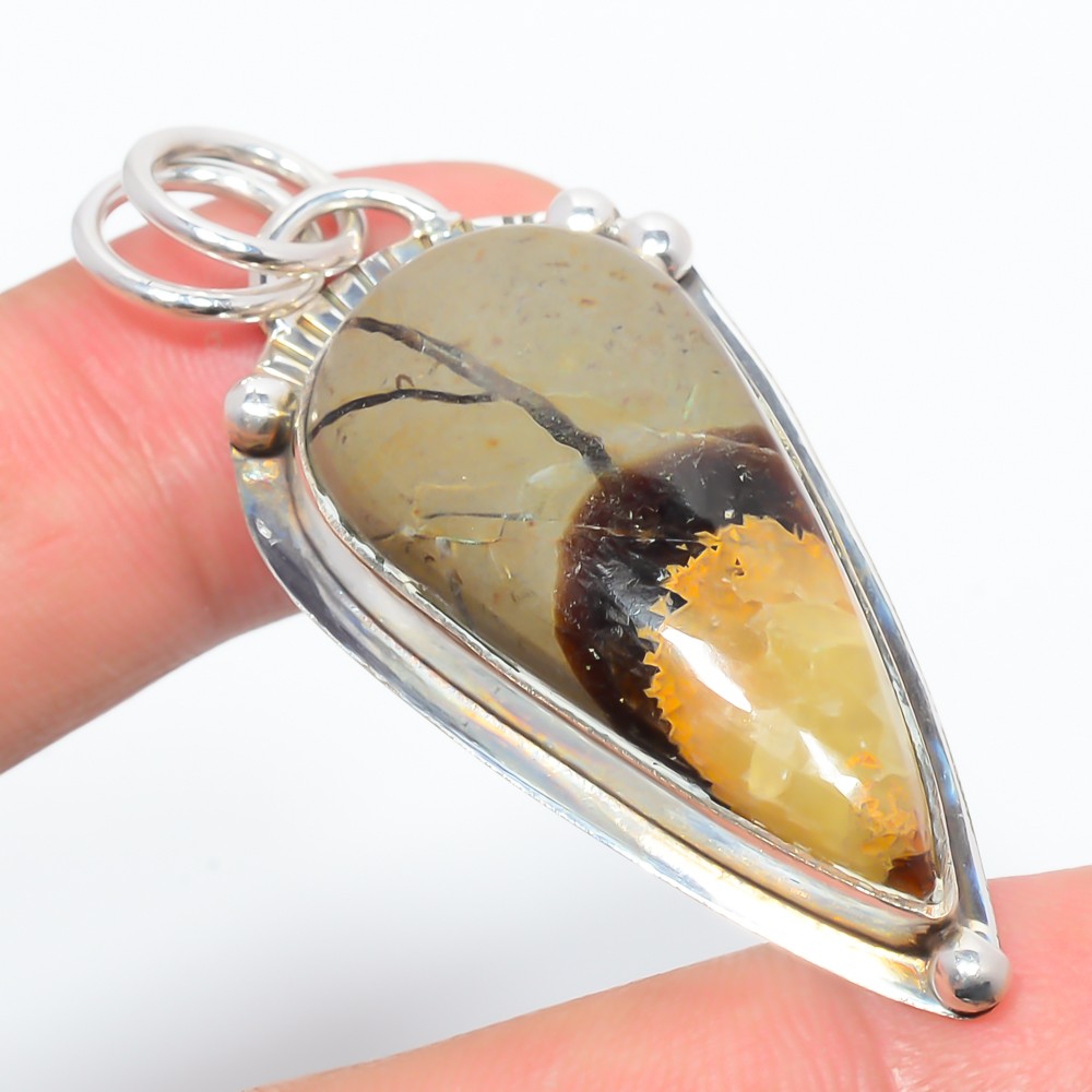 Septerian Stone Gemstone 925 Sterling Silver Israeli Pendant 2.15″ T40