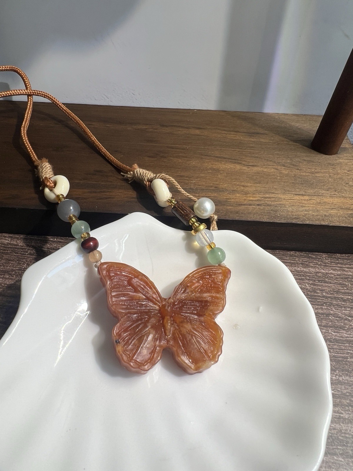 Natural sleeve jade butterfly hand-knitted rope necklace