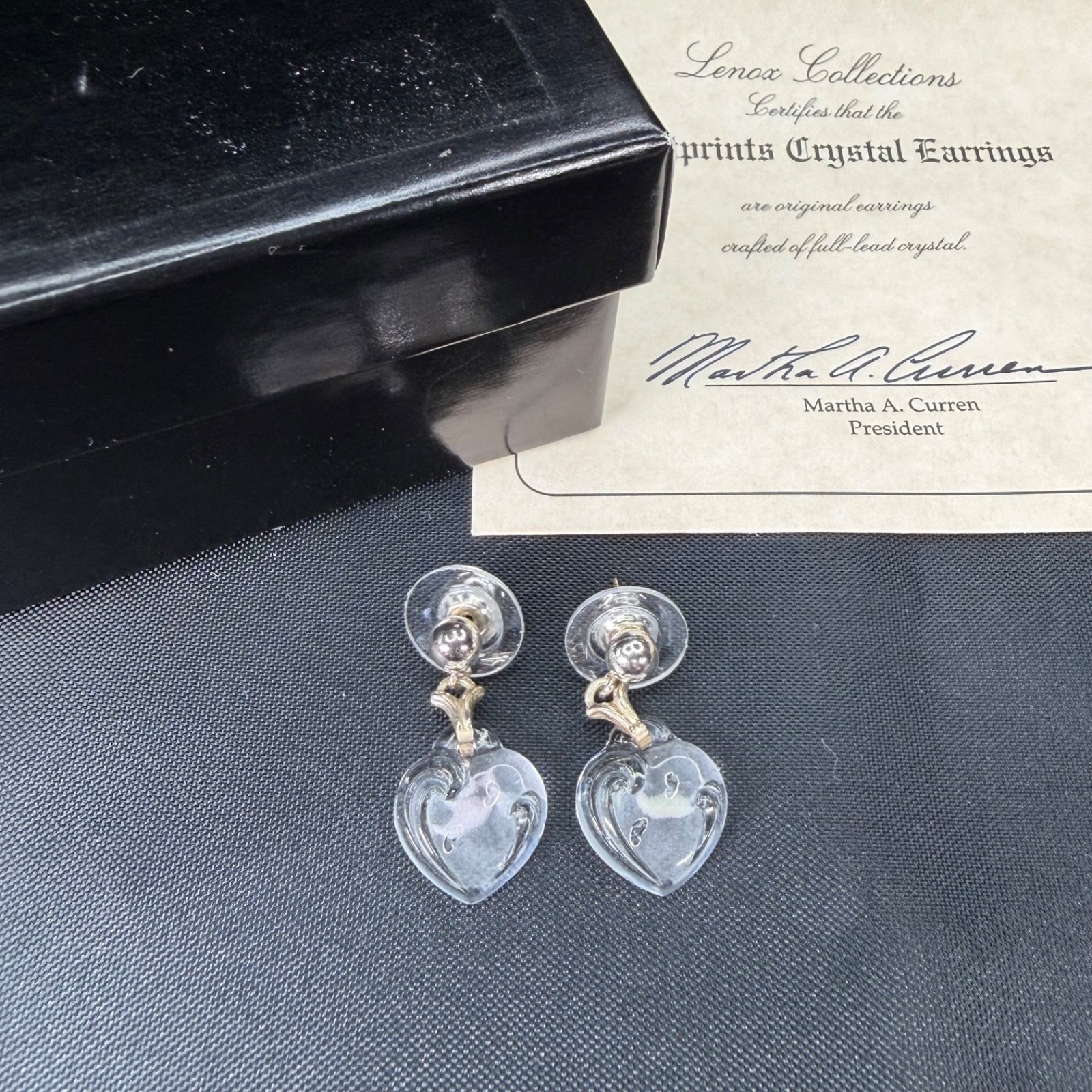 LENOX Gorham Footprints Earrings, Crystal Heart Sterling Silver 14kt Gold Posts