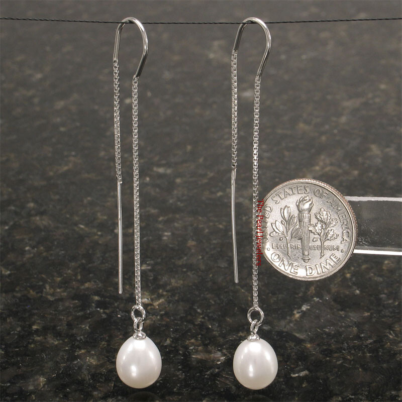 Sterling Silver Box Chain Pearl Threader Earrings (Multiple Colors)