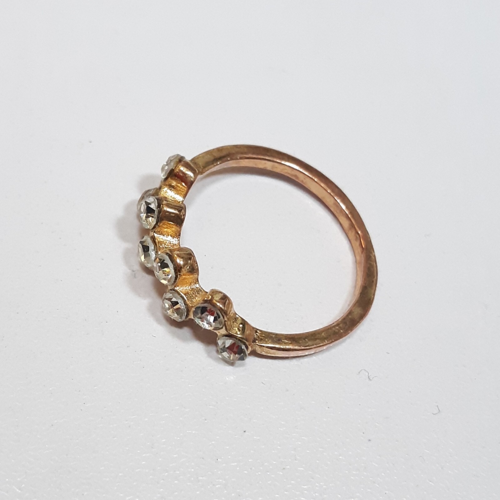 Copper 1.5mm Flat Edge Band Size 7 Women 8 Ct Clear Crystal Offset Cluster Ring