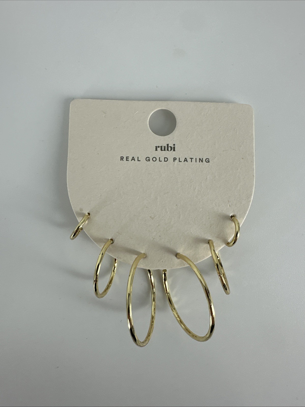3 PAIRS Cotton On Rubi Mid Earring Real Gold Plated Hammered Metal Skinny Hoop