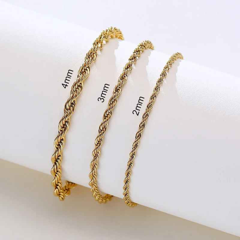 Unisex Rope Chain Bracelets for Men Women, Stainless Steel Twisted Links Chain