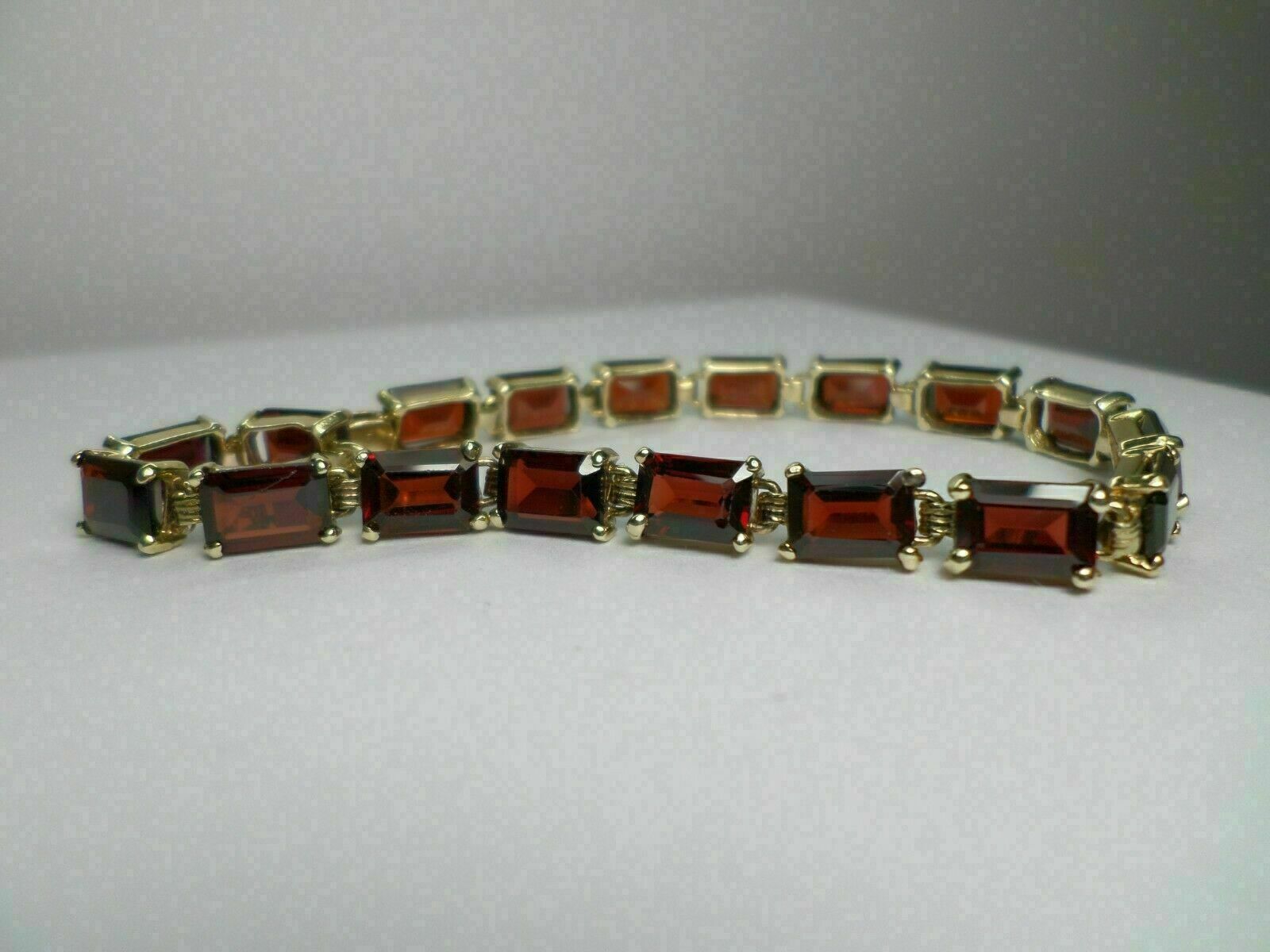 9.60Ct Emerald Cut Simulated Red Garnet 925 Silver Yelllow Gold Plated Bracelet