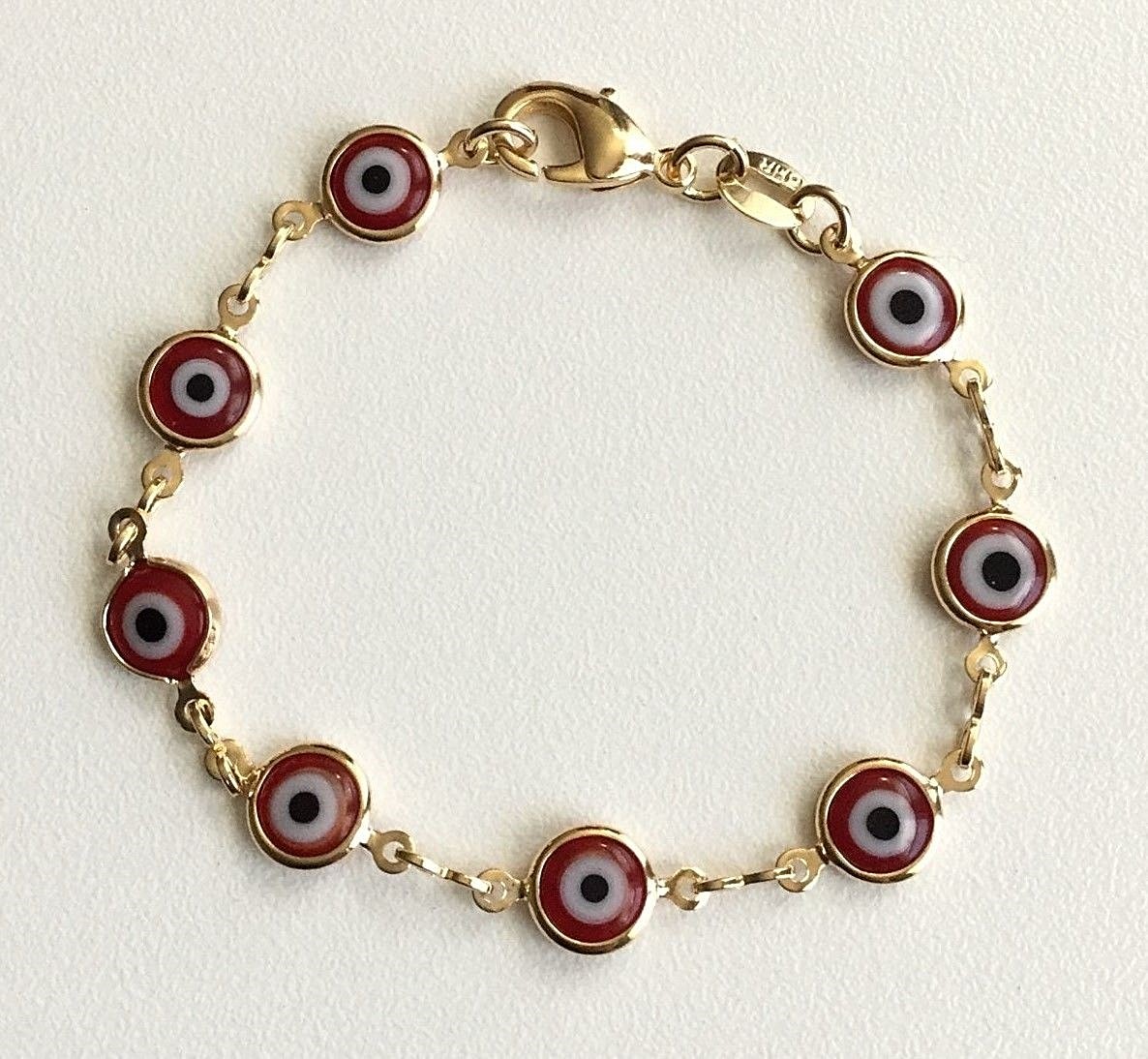 18K GOLD FILLED RED EVIL EYE BABY BRACELET 5.5″ LONG/ PULSERA OJO PARA BEBE 5.5″