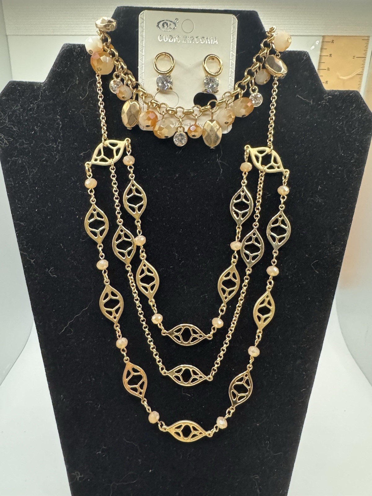 Apt 9 Gold Tone Geometric Necklace With Bracelet And Earrings