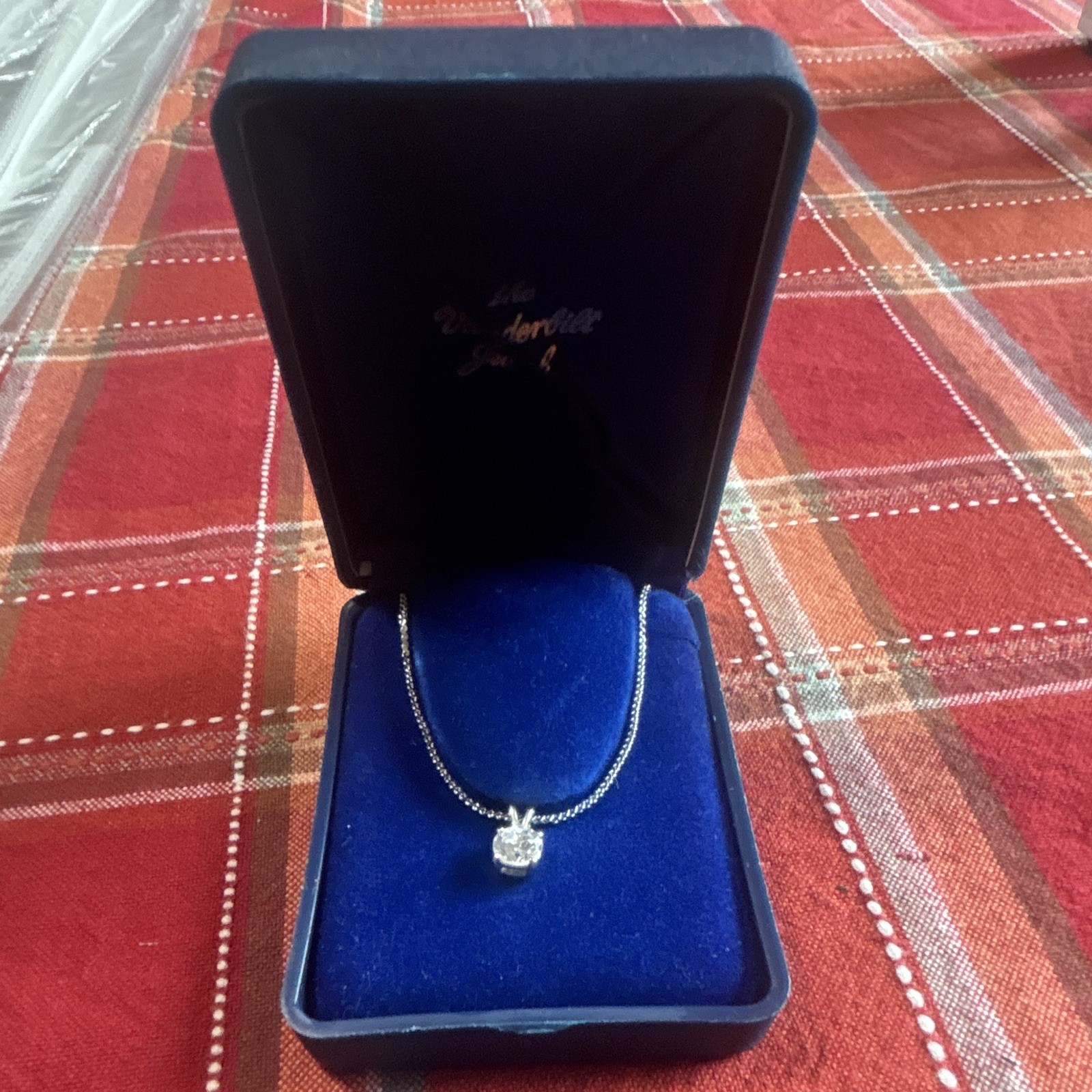 Silver Tone Chain Necklace w/ Round glass Diamond, 18 in Spring Ring