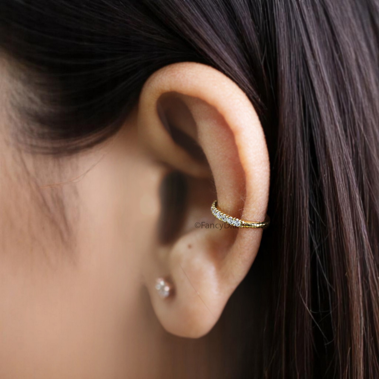 Round Brilliant Cut Colorless Moissanite Diamond Ear Cuff Conch Ear Cuff FD367