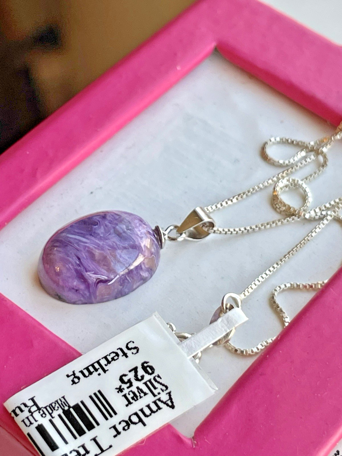 100% Genuine Siberian Russian True Purple Charoite Pendant Sterling Silver
