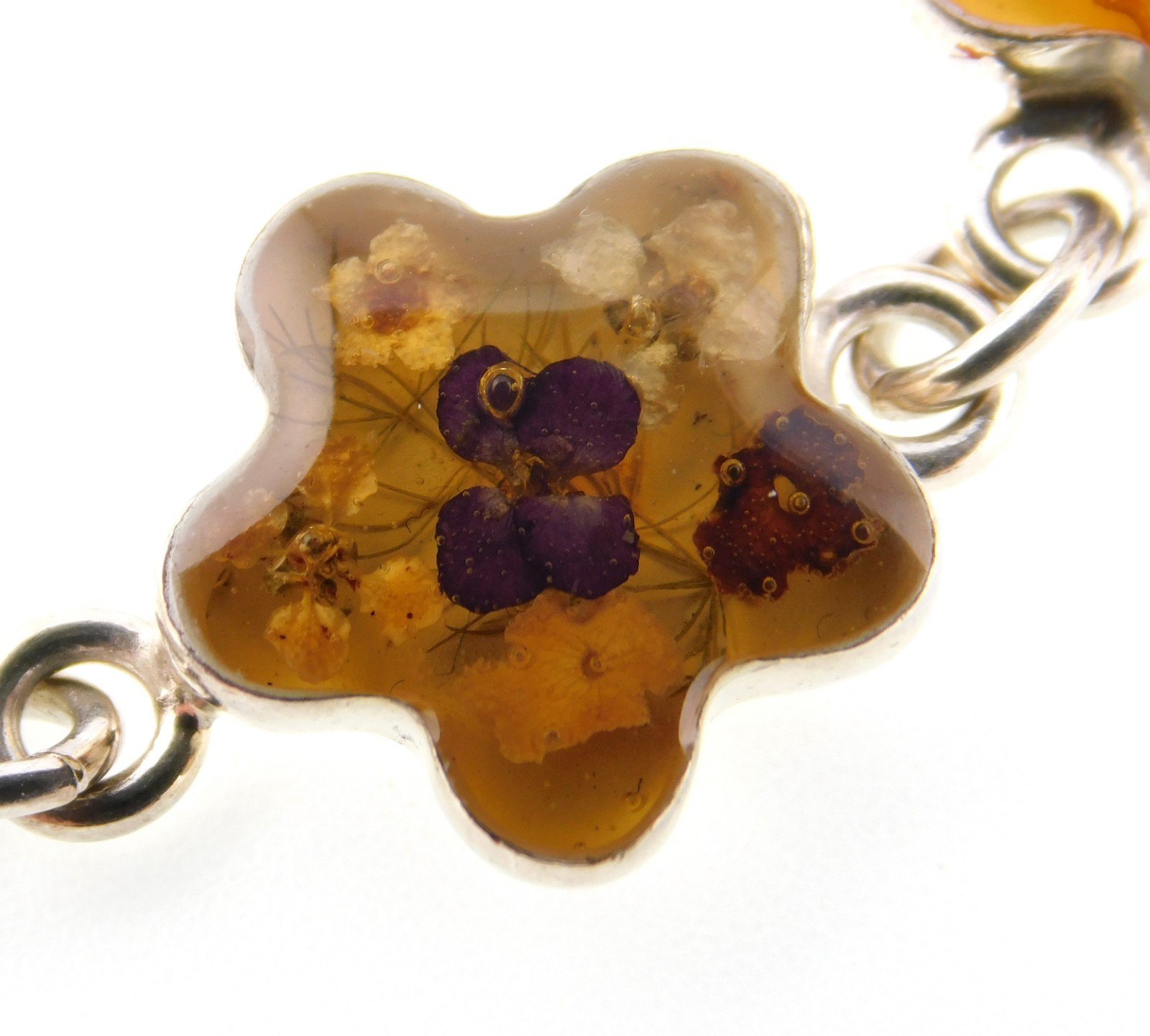 ATI Mexico 925 Sterling Silver Dried Flower Link Bracelet