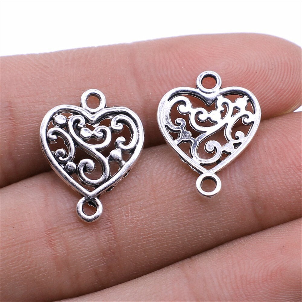 20/50PCS Antique Silver Filigree HEART Connector Charm Pendant XCS46