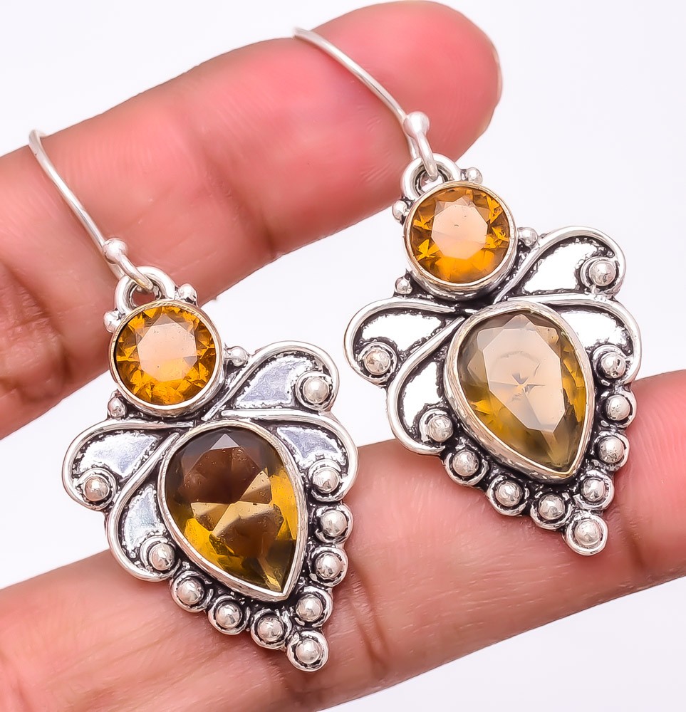 Smokey Quartz Gemstone 925 Silver Plated Jewelry Earring 2.0″ LE-2835
