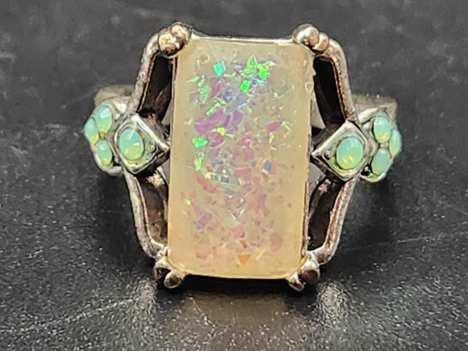 #0306 – 925 Sterling Silver Rectangle Opal Ring Size 5 Fire Opal Statement Ring