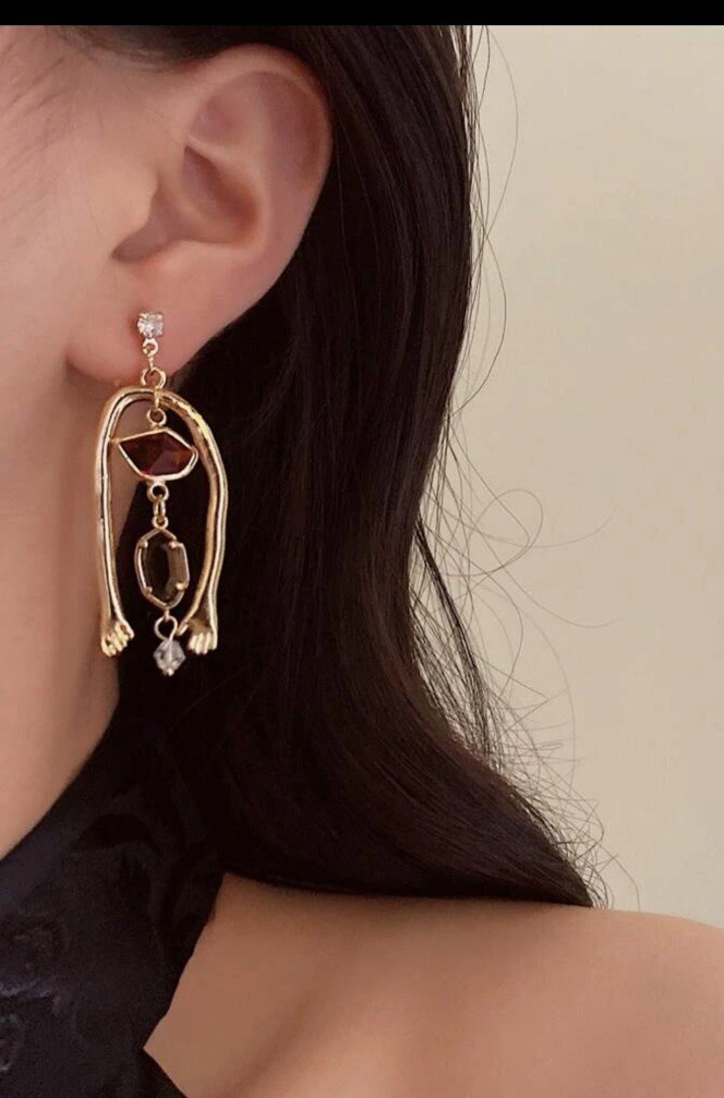 Long Gold Earrings Irregular Dangle Bold Statement Vintage Style Bold Mismatched