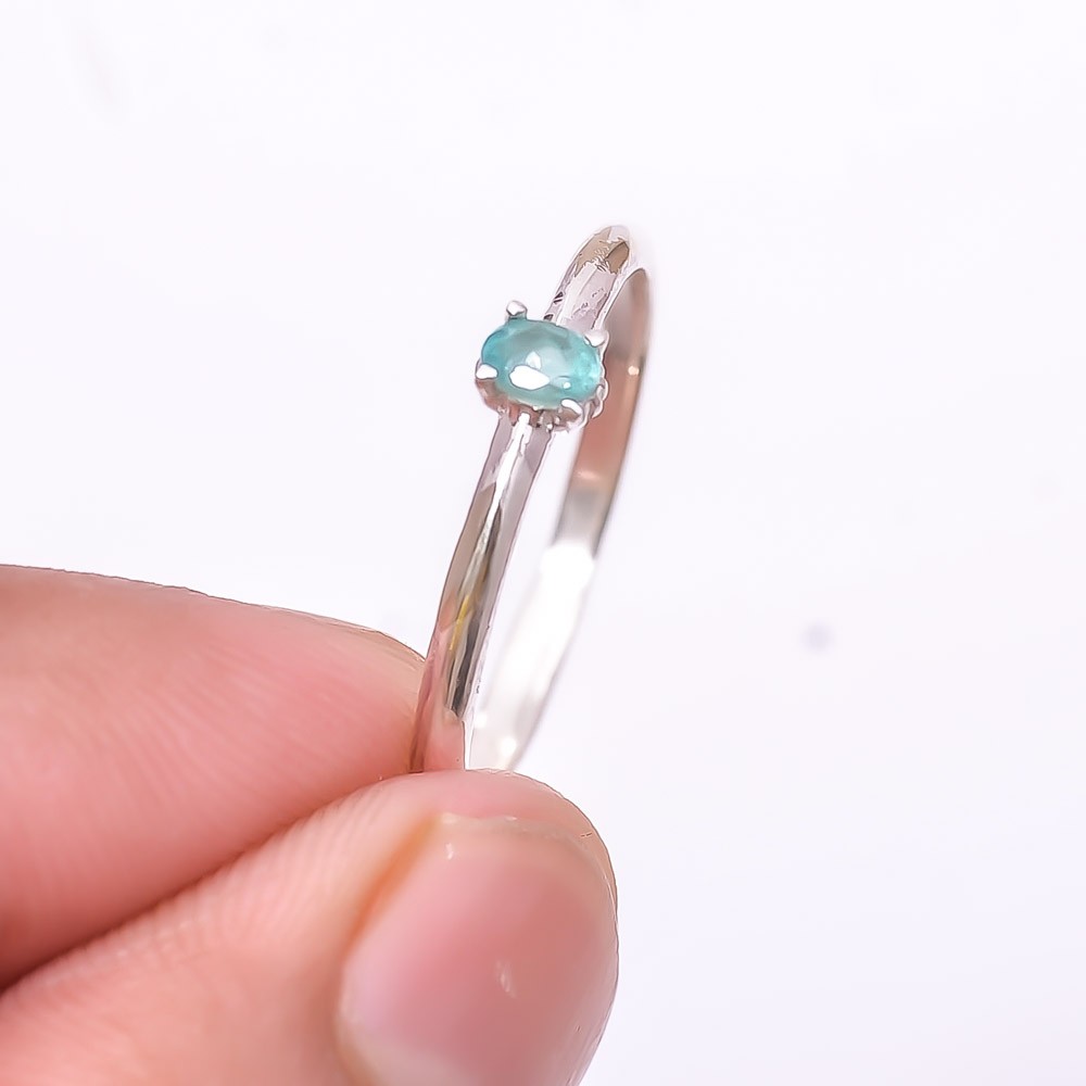 Paraiba Tourmaline – Brazil Solitaire Gemstone 925 Sterling Silver Ring s.9 Sk43
