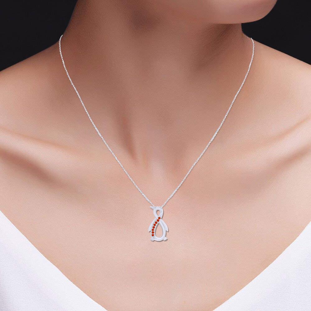 Penguin Infinity Pendant Necklace Simulated Birthstone 14K White Gold Plated
