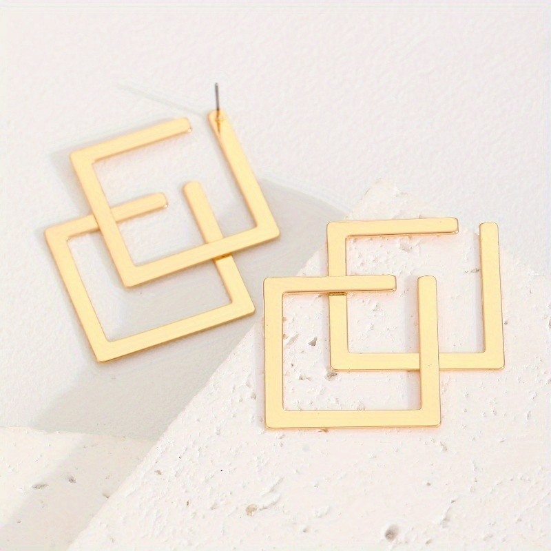 Women’s Geometric Rhombus Double Layer Earrings Fashion Golden Earrings Alloy