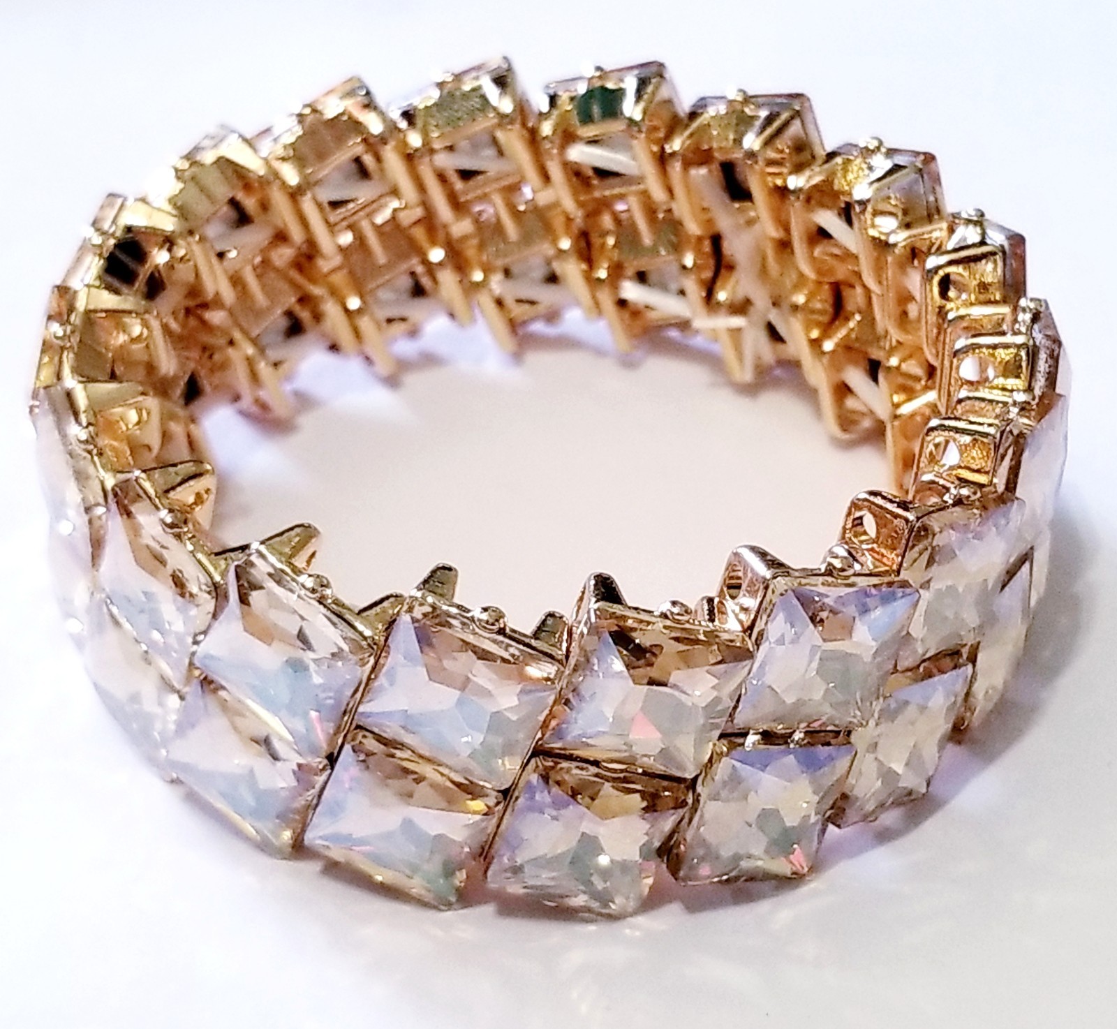 Topaz Gold Rhinestone Stretch Bracelet Statement Drag Pageant Prom Bridal