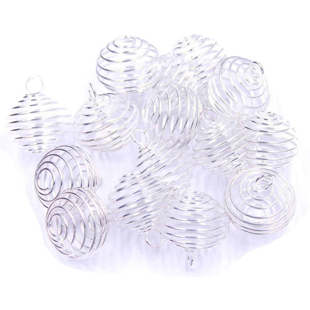 50Pcs Pendants Beads Spiral Cages Spring Alloy Silver Plated Jewelry DIY Finding