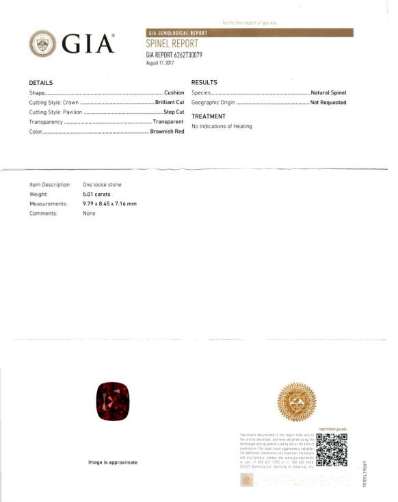GIA 5.01 C Natural Unheated Spinel & Diamond Ring in 18K White Gold size 7.75