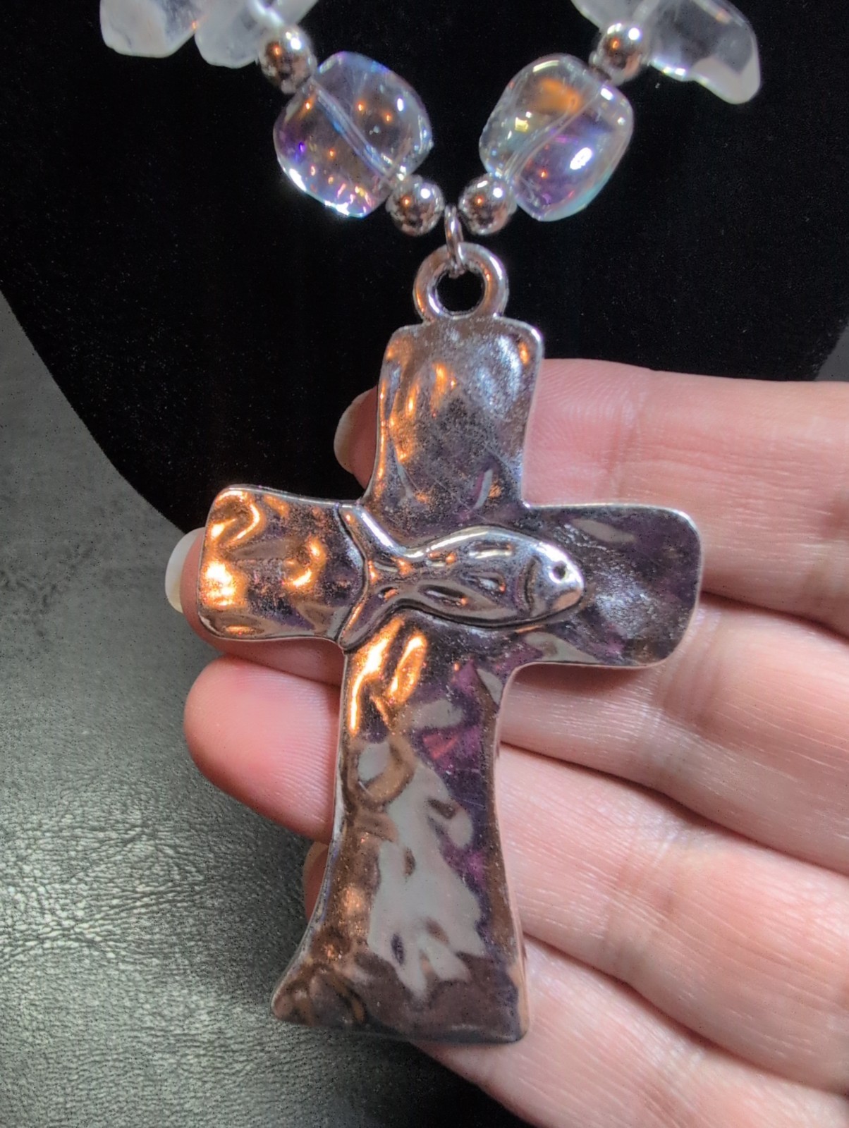 Cross Necklace 925 Silver Plated Sterling Silver Features Cross With A Fish…