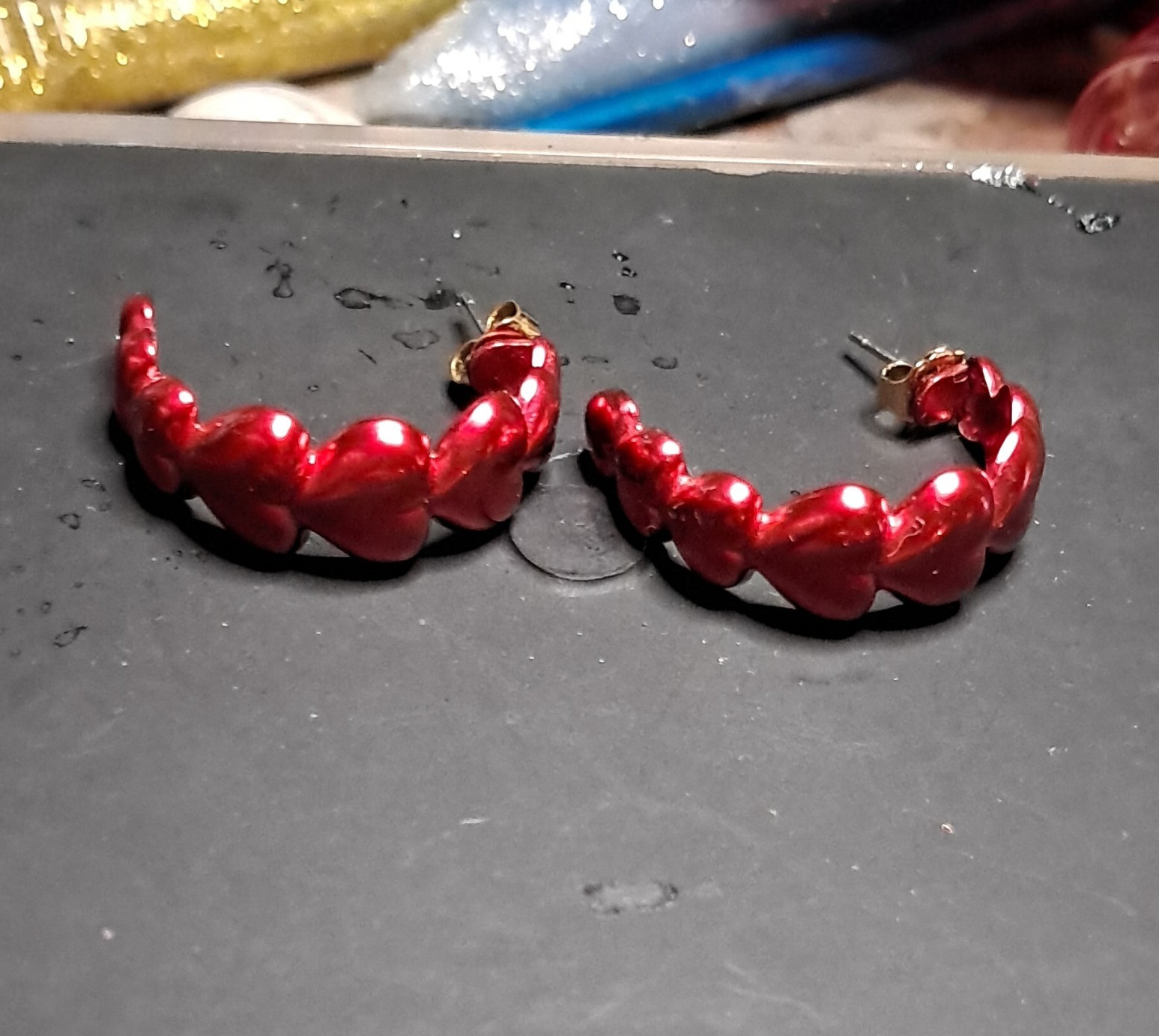 Avon Red Heart Hoop Pierced Earrings Surgical Steel Posts Butterfly Back