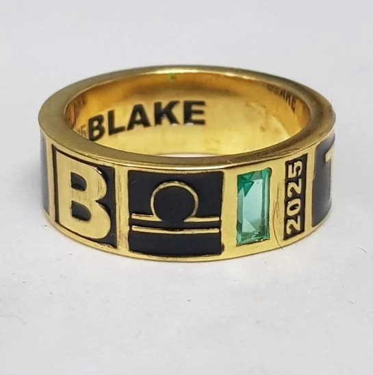 Customized High School College Class Ring for Men,Women Text and Birthstone Band