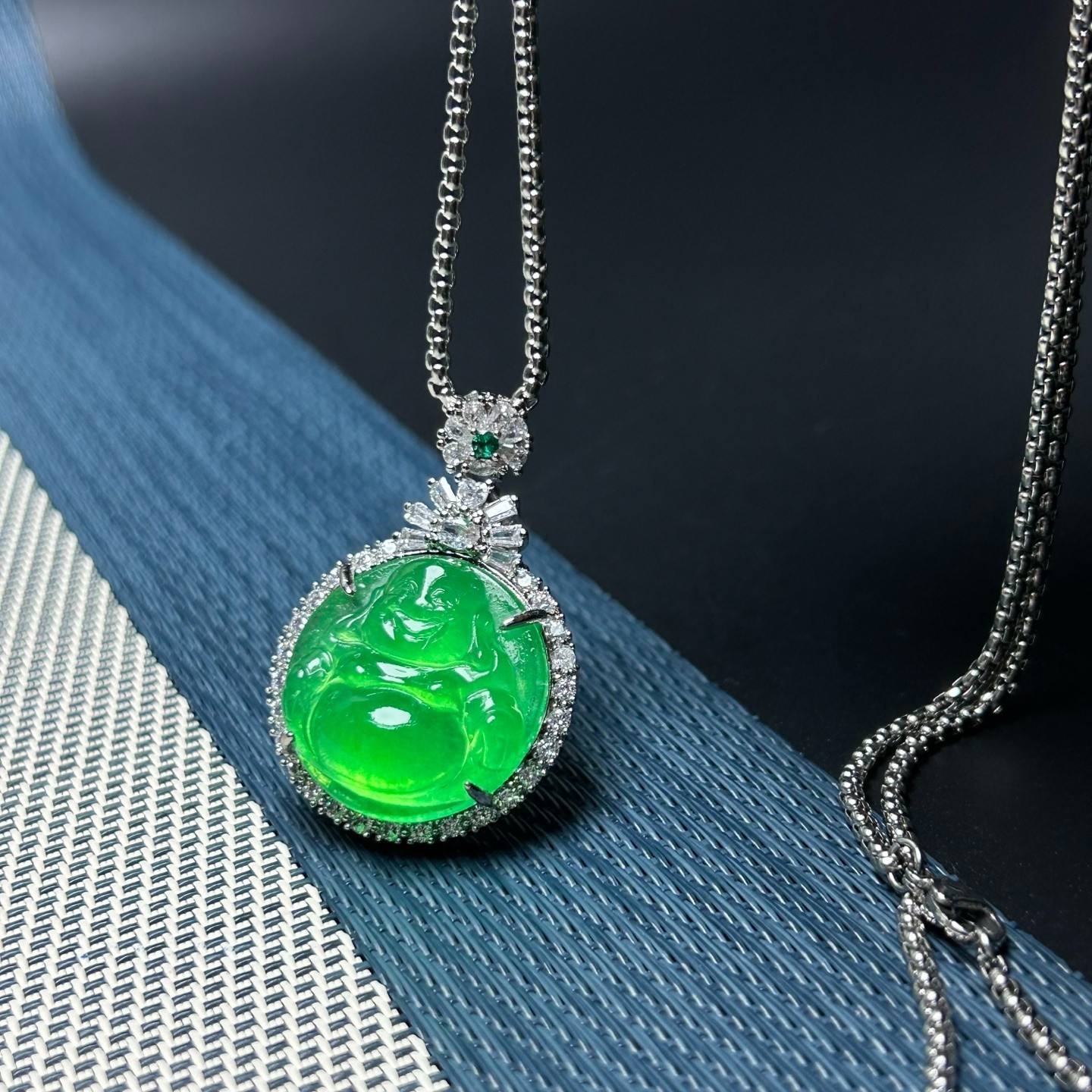 Inlay Nature ice green Burmese Jade Jadeite Carved Buddha luck Pendant&Necklaces