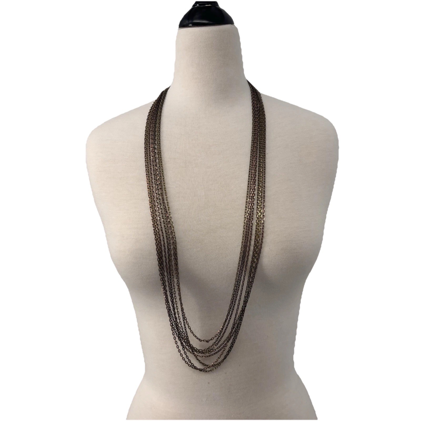 Multi Strand Bronze Chain Necklace Long Layered Boho Statement Mixed Metal