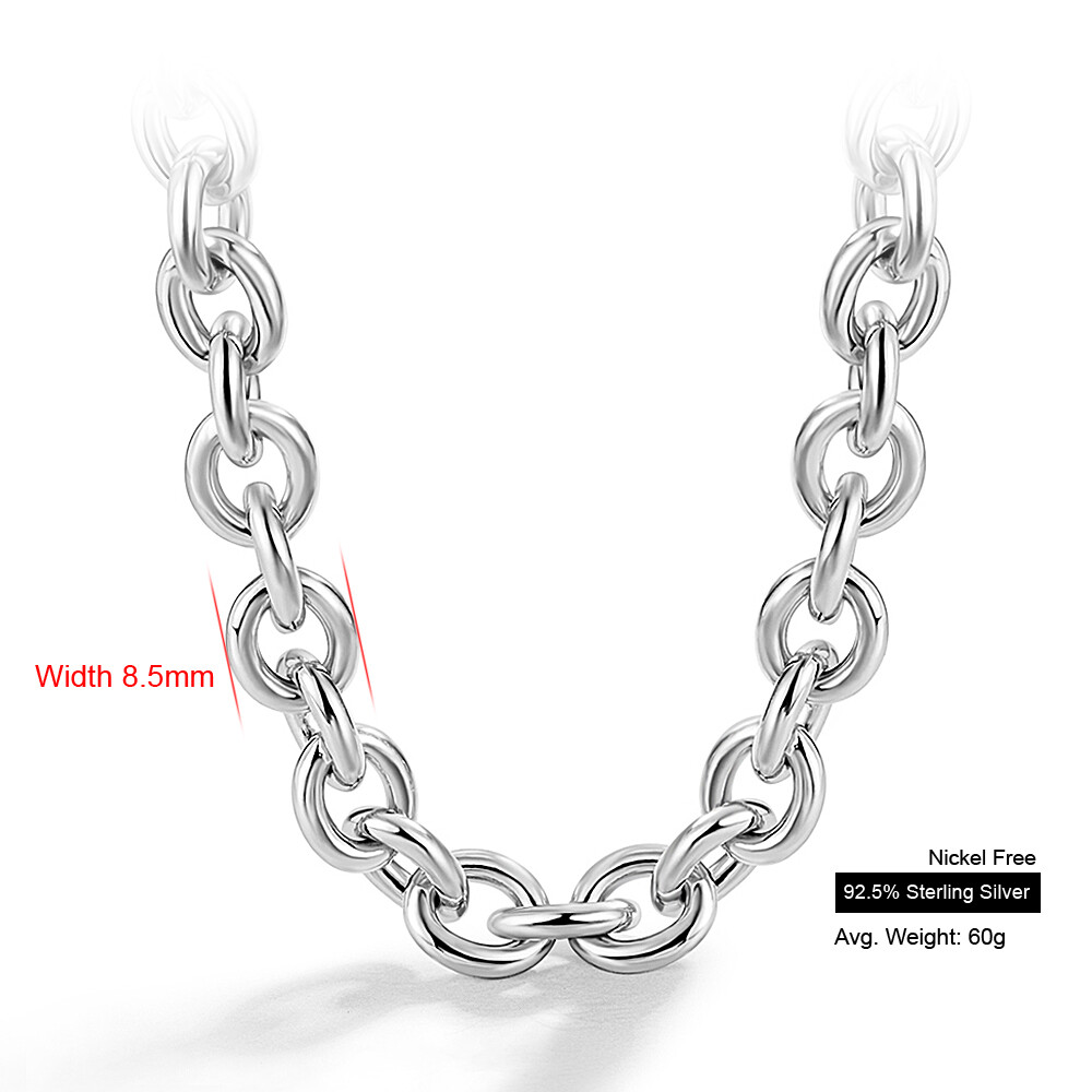 925 Sterling Silver Round Cable Rolo Chain Necklace 8.5mm 16″- 26″, Men & Women