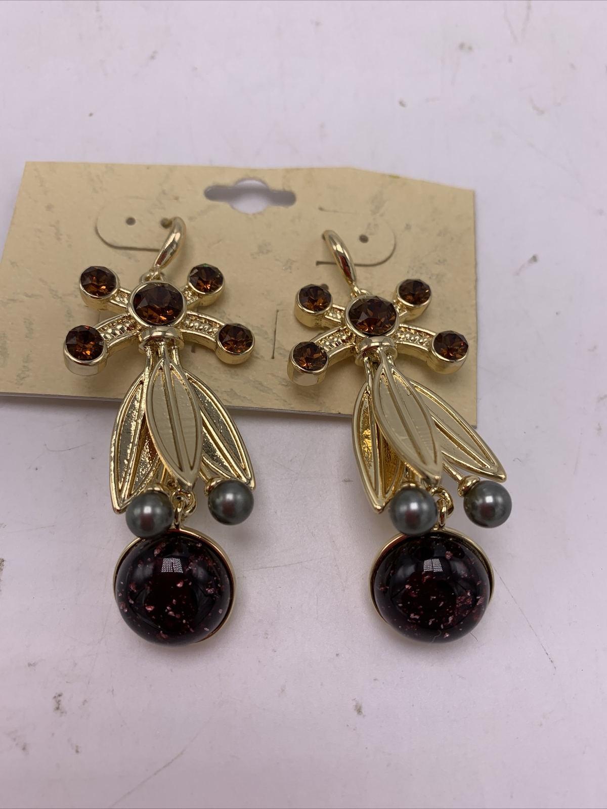 NWOT Brooks Brother Flower Drop Signed Earrings 2-1/4” X246