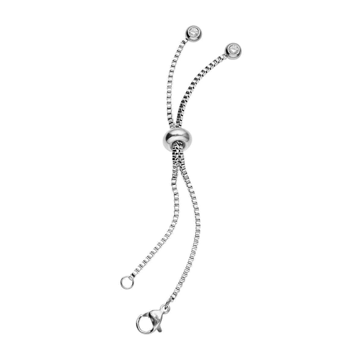Cubic Zirconia Bolo Extender Box Chain Lobster Lock Rhodium Plated Stainless