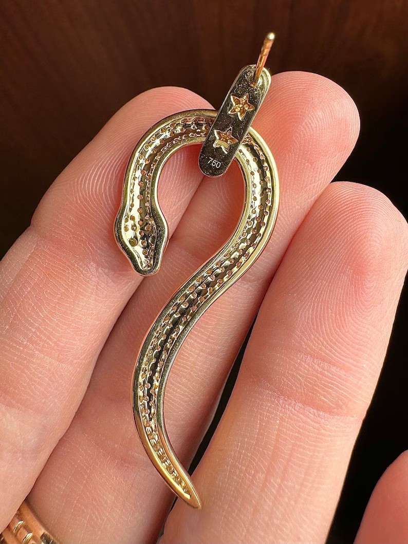 2.30 Ct Round Cut Simulated Diamond Snake Dangle Earrings 14k Yellow Gold Plated