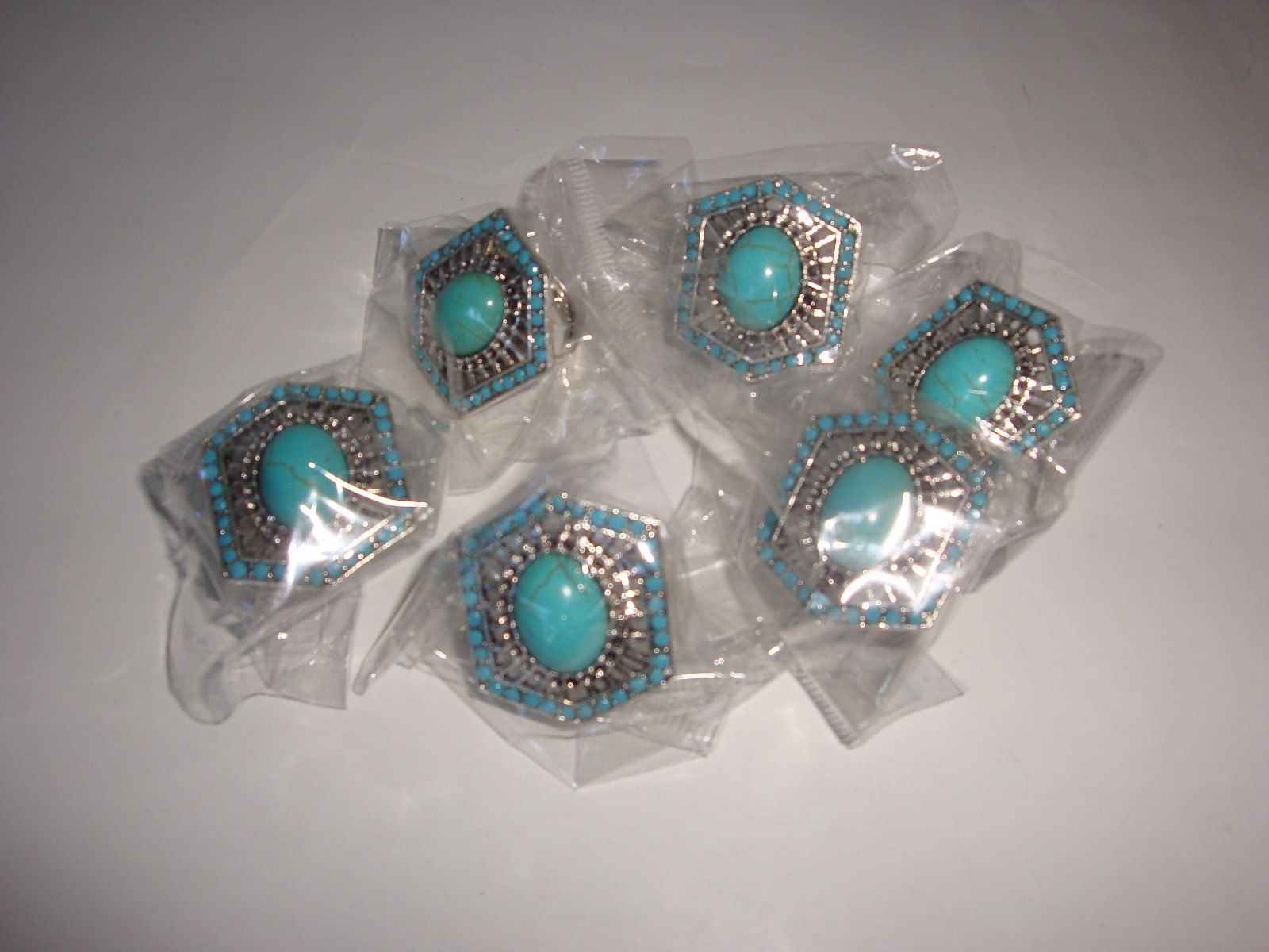 Wholesale Lot of 24 Turquoise Fashion Rings ~ Adjustable ~ Fit Sizes 6 to 10