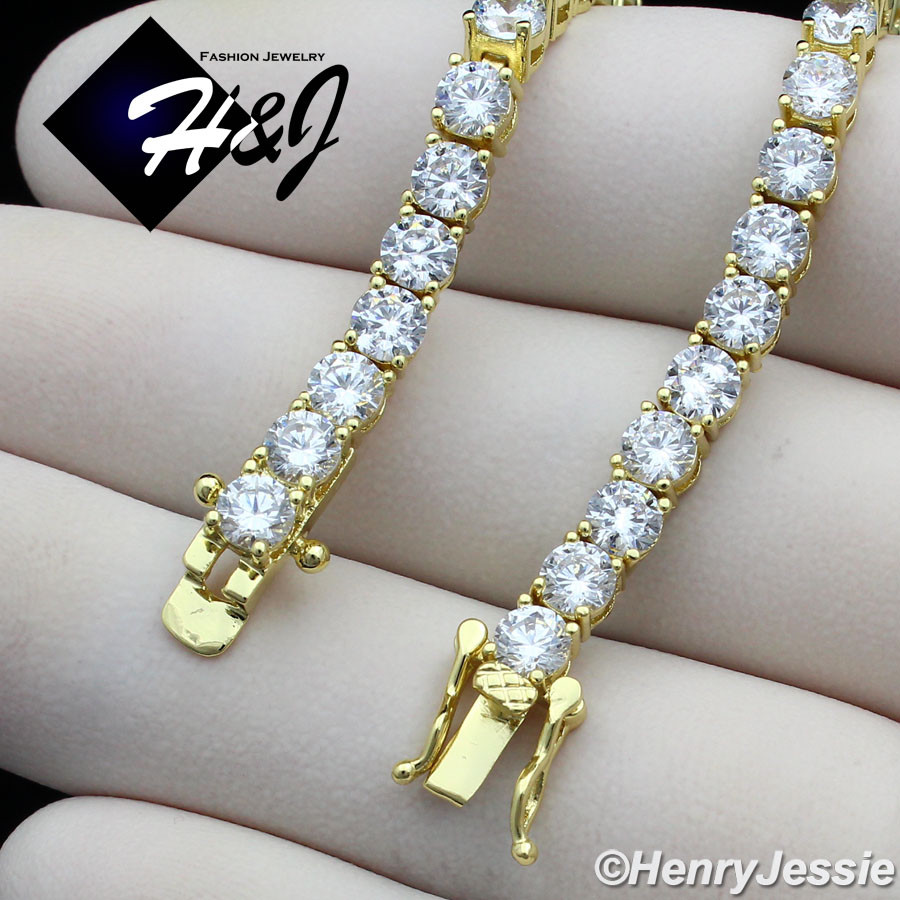 14K GOLD PLATED ICY CUBIC ZIRCONIA 6.5″X4MM GOLD 1 ROW TENNIS CHAIN BRACELET*BG2