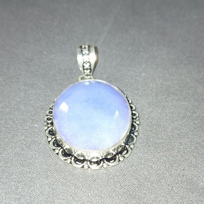 925 SS Simulated Blue Sapphire Pendant Charm Bezel Setting Handmade In India