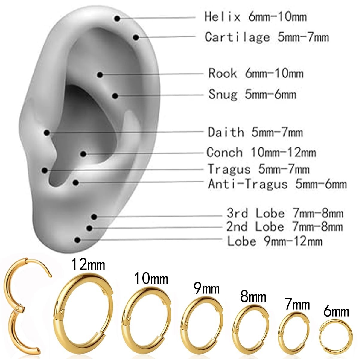 1 Pair 6mm Small Hoop Earrings for Women, Dainty 14K Gold Plated Huggie Hoop Ear