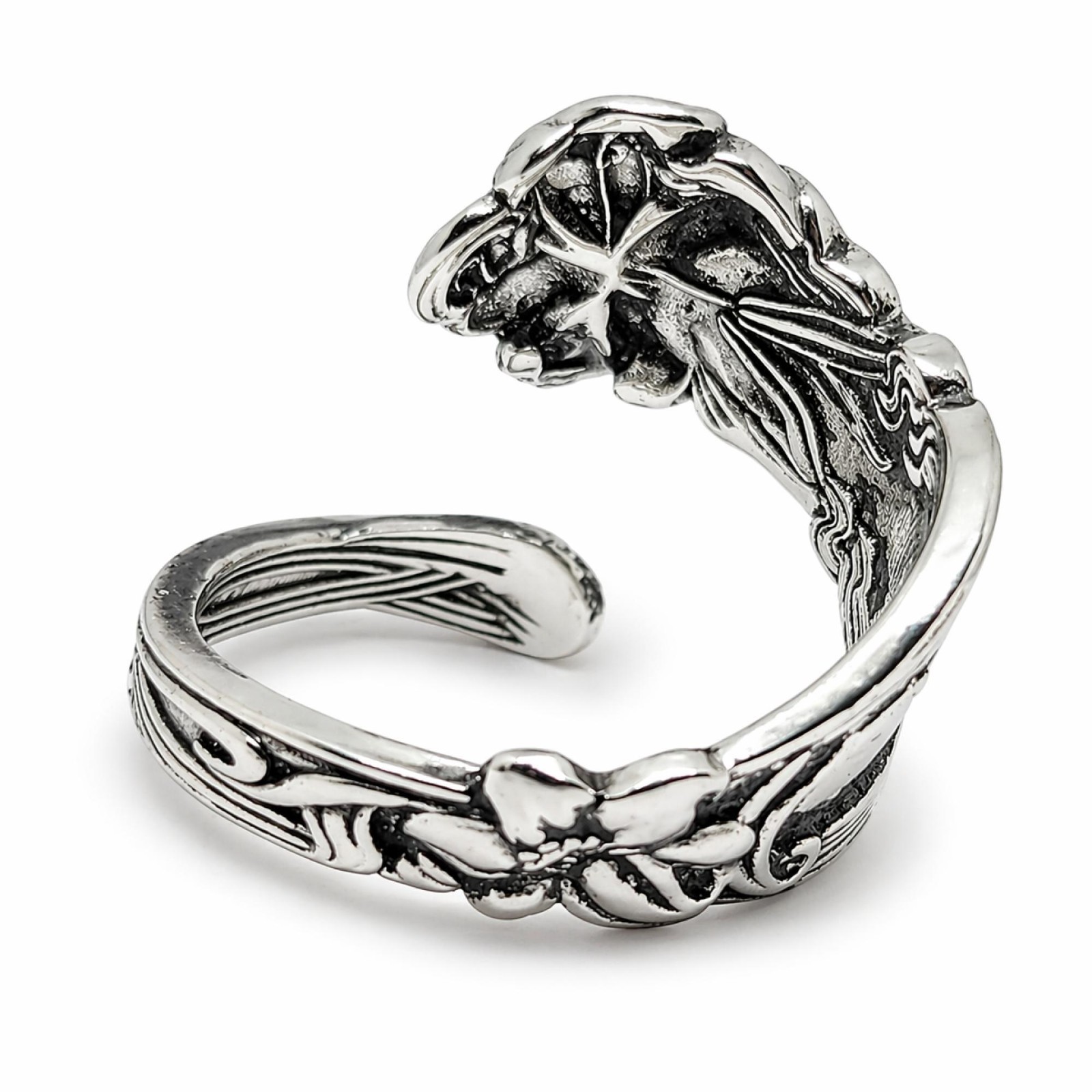 Lily Flower Spoon Ring Adjustable Silver Plated Stargazer Floral Boho & Boxed