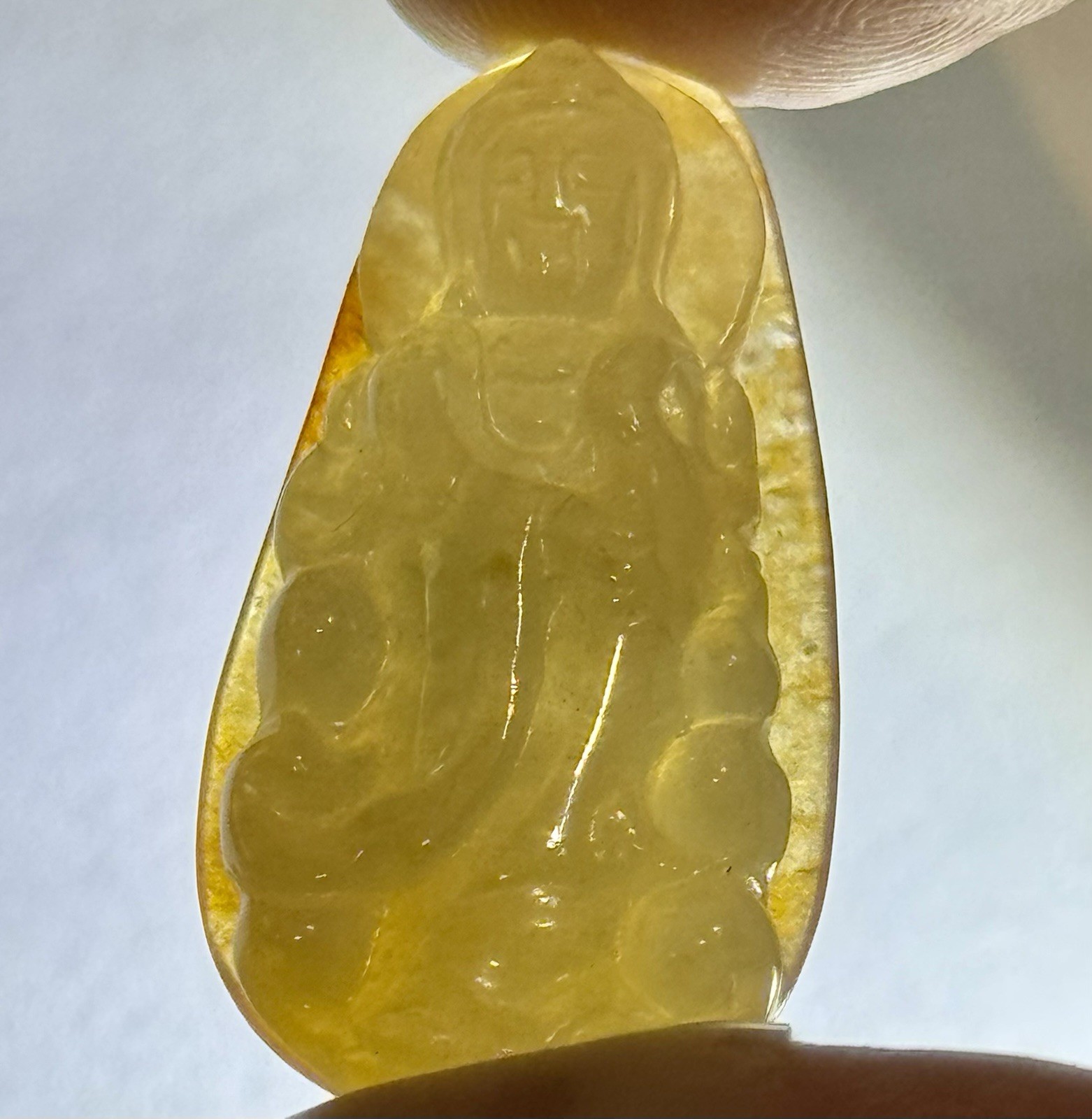 Natural Burmese Transparent Golden Clear Jadeite Jade A Pendant Guanyin Kwan Yin